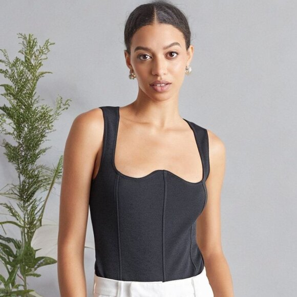 Who What Wear Tops - Who What Wear Haley Corset Bodysuit Top Sleeveless Sweetheart Neckline Black XS